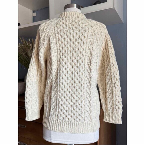 Vintage Irish Saimer Fisherman Cable Knit Wool Cardigan Sweater Hand knit Sz S - Picture 6 of 7